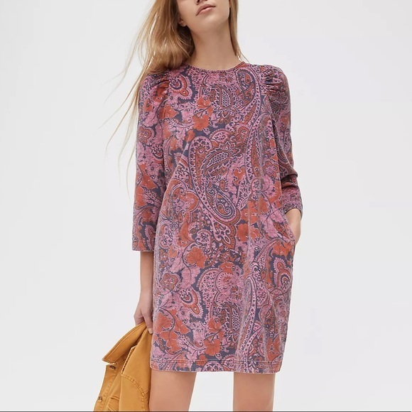 Nwt Anthropologie Dayna Corduroy Mini Dress Pink Paisley Small
